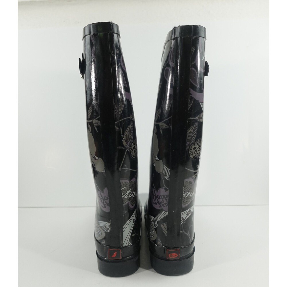 Sakroots Women's Rain Boots Black Floral Purple Butterfly Mid-Calf Size 9 - Picture 8 of 10